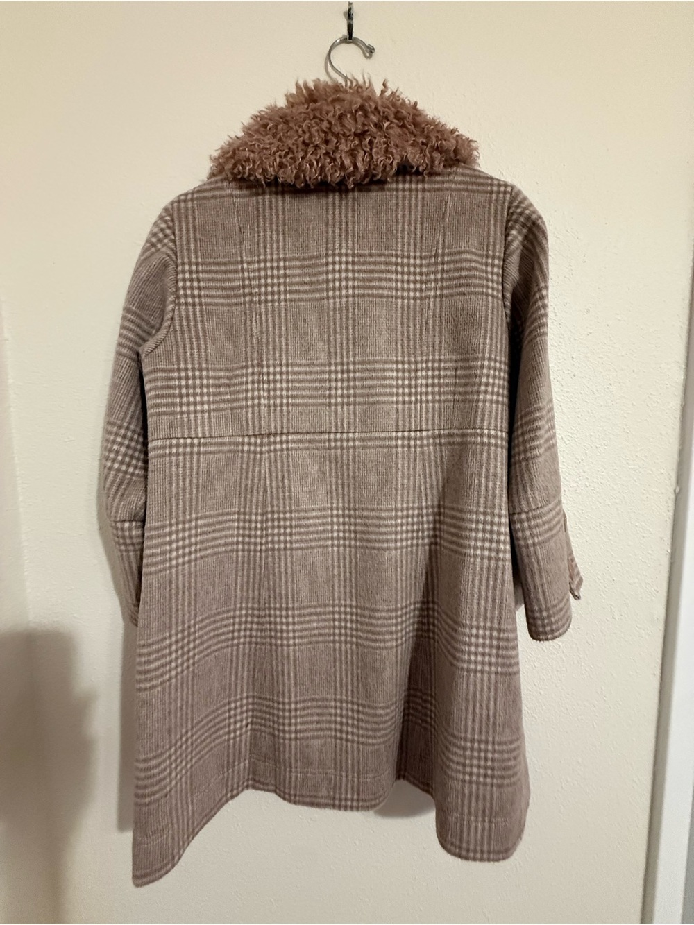 ivy jane Beige Plaid Pea Coat with Faux Fur Collar - Picture 2 of 6